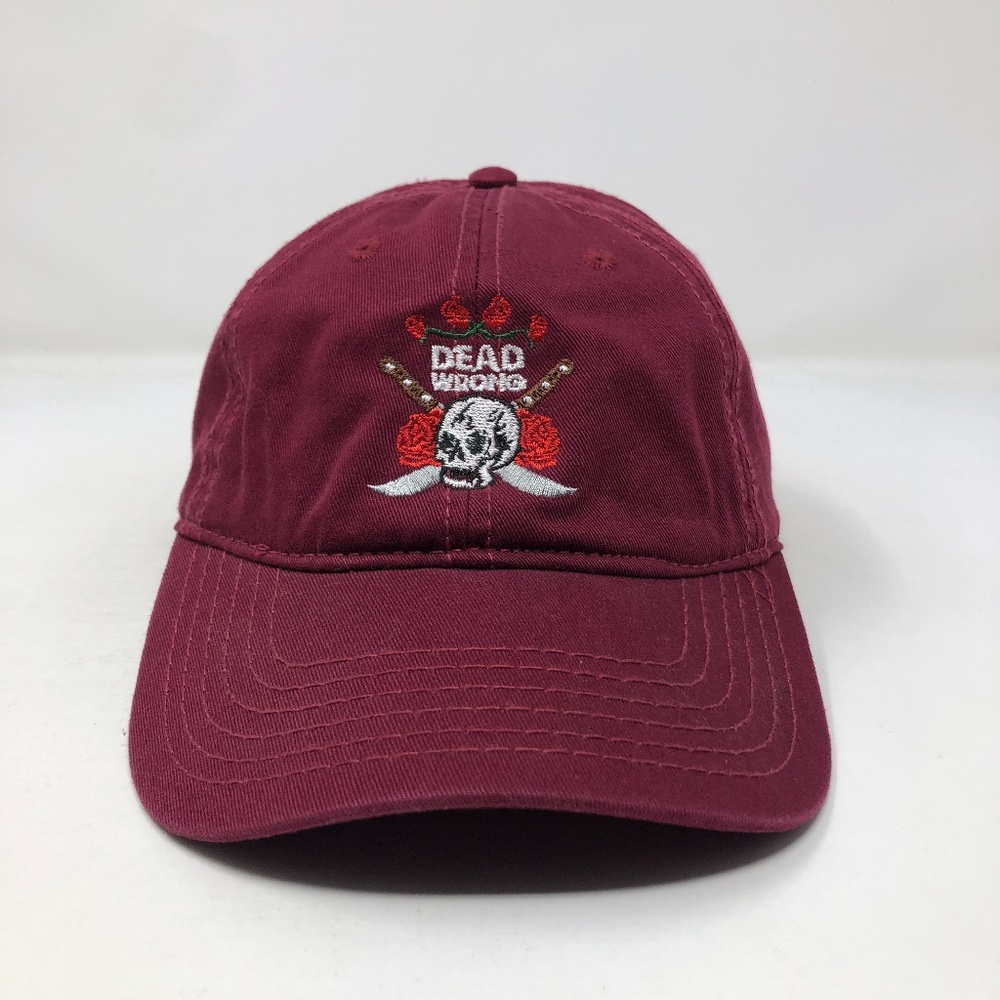 Skulls And Roses Maroon Slouch Hat Dad Hat